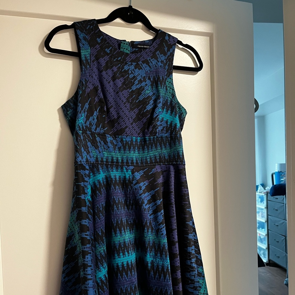 Trendy and Beautiful French Connection  Teal, Purple and Black cotton Dress EUC